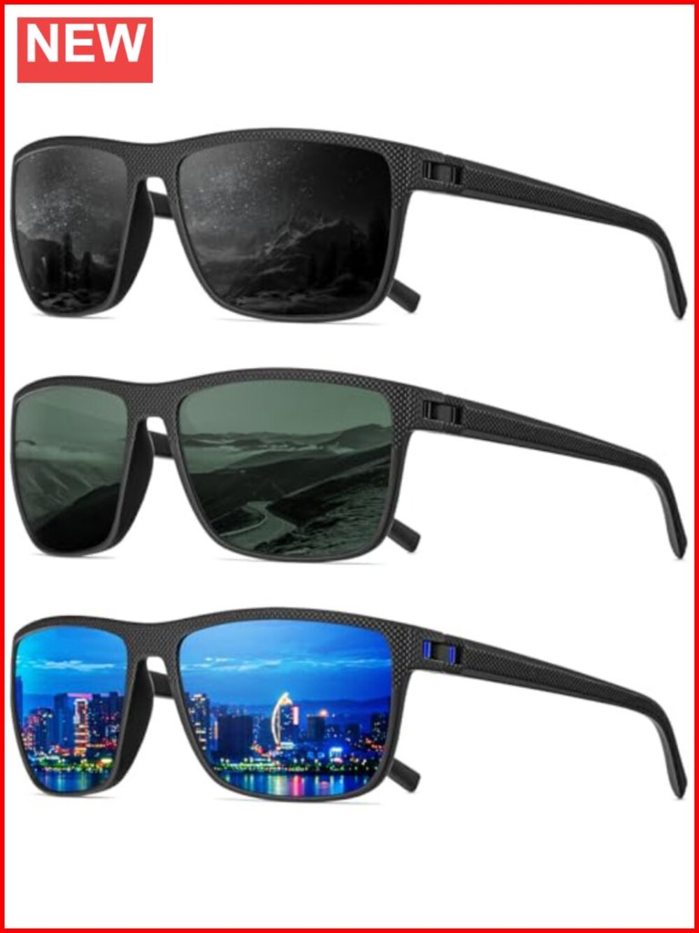 Mens Polarized Sunglasses UV400 Lightweight Rectangular for Driving Fishing Golf